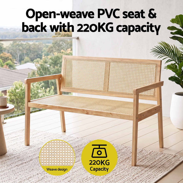 Gardeon Garden Bench Wooden Bench Outdoor PVC Woven Seat Backrest 107cm Awezingly