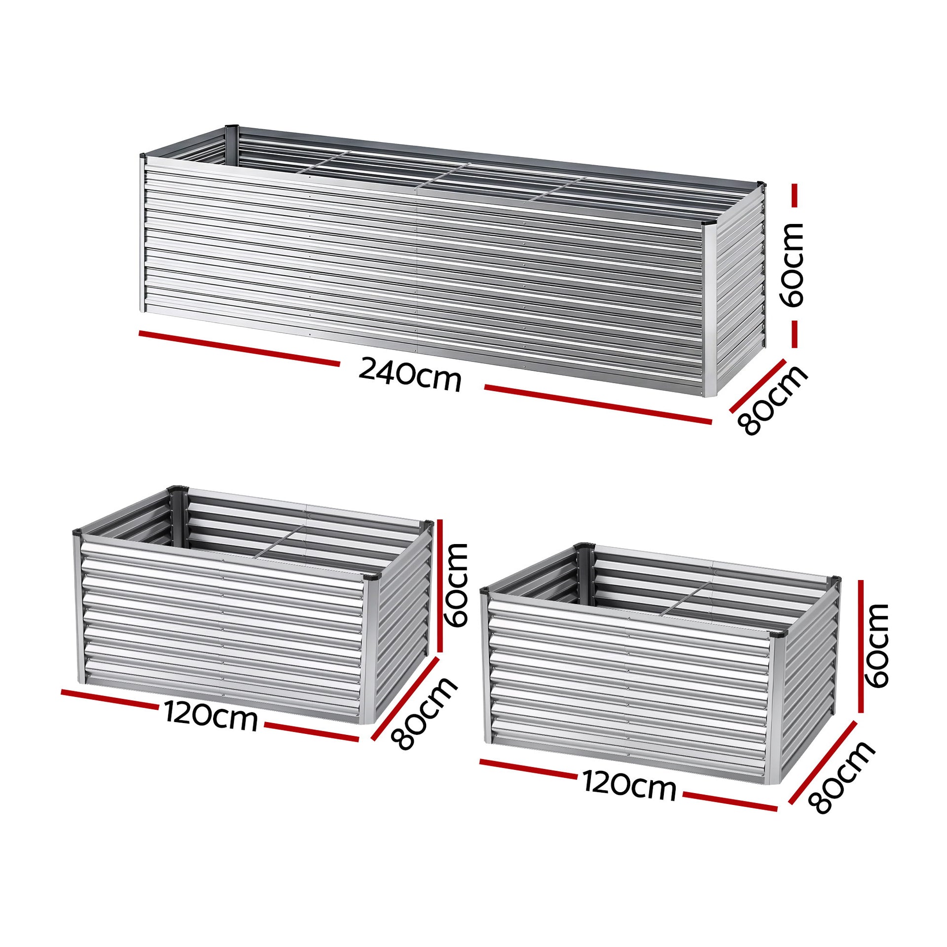 Green Fingers Raised Garden Bed 2 in 1 Modular Galvanised Planter Box Rust Resistant 240x80x60cm Awezingly