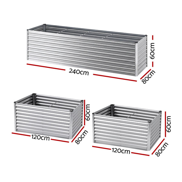 Green Fingers Raised Garden Bed 2 in 1 Modular Galvanised Planter Box Rust Resistant 240x80x60cm Awezingly