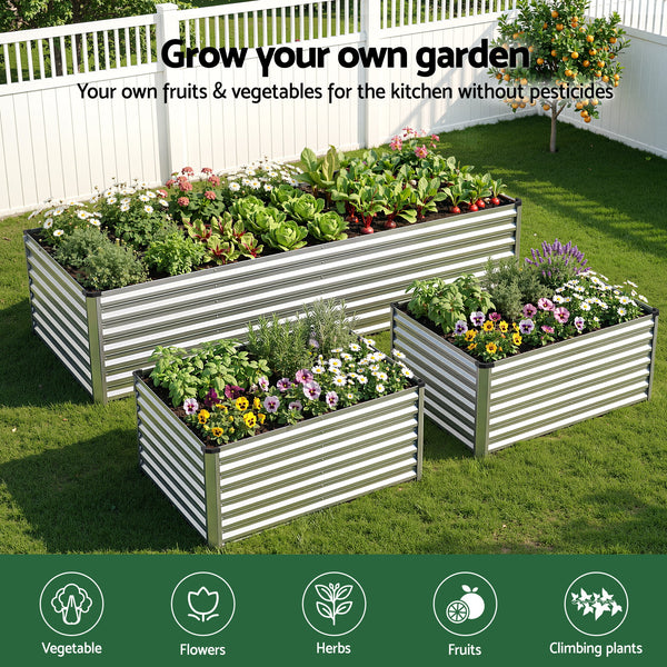 Green Fingers Raised Garden Bed 2 in 1 Modular Galvanised Planter Box Rust Resistant 240x80x60cm Awezingly