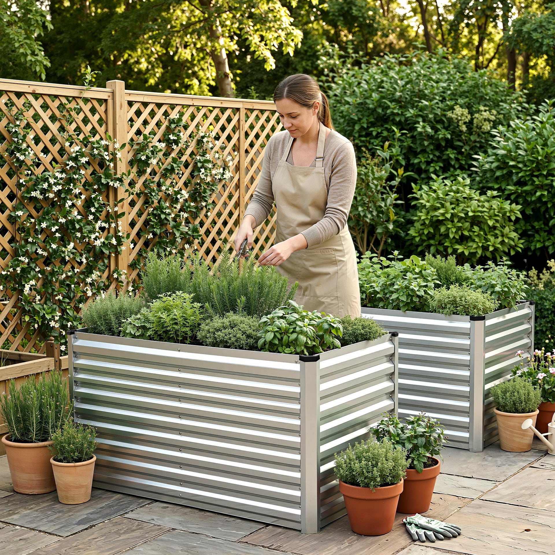 Green Fingers Raised Garden Bed 2 in 1 Modular Galvanised Planter Box Rust Resistant 240x80x60cm Awezingly