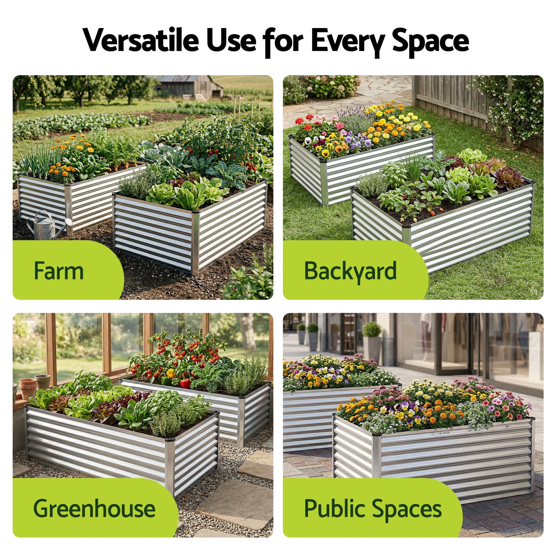Green Fingers Raised Garden Bed 2 in 1 Modular Galvanised Planter Box Rust Resistant 240x80x60cm Awezingly