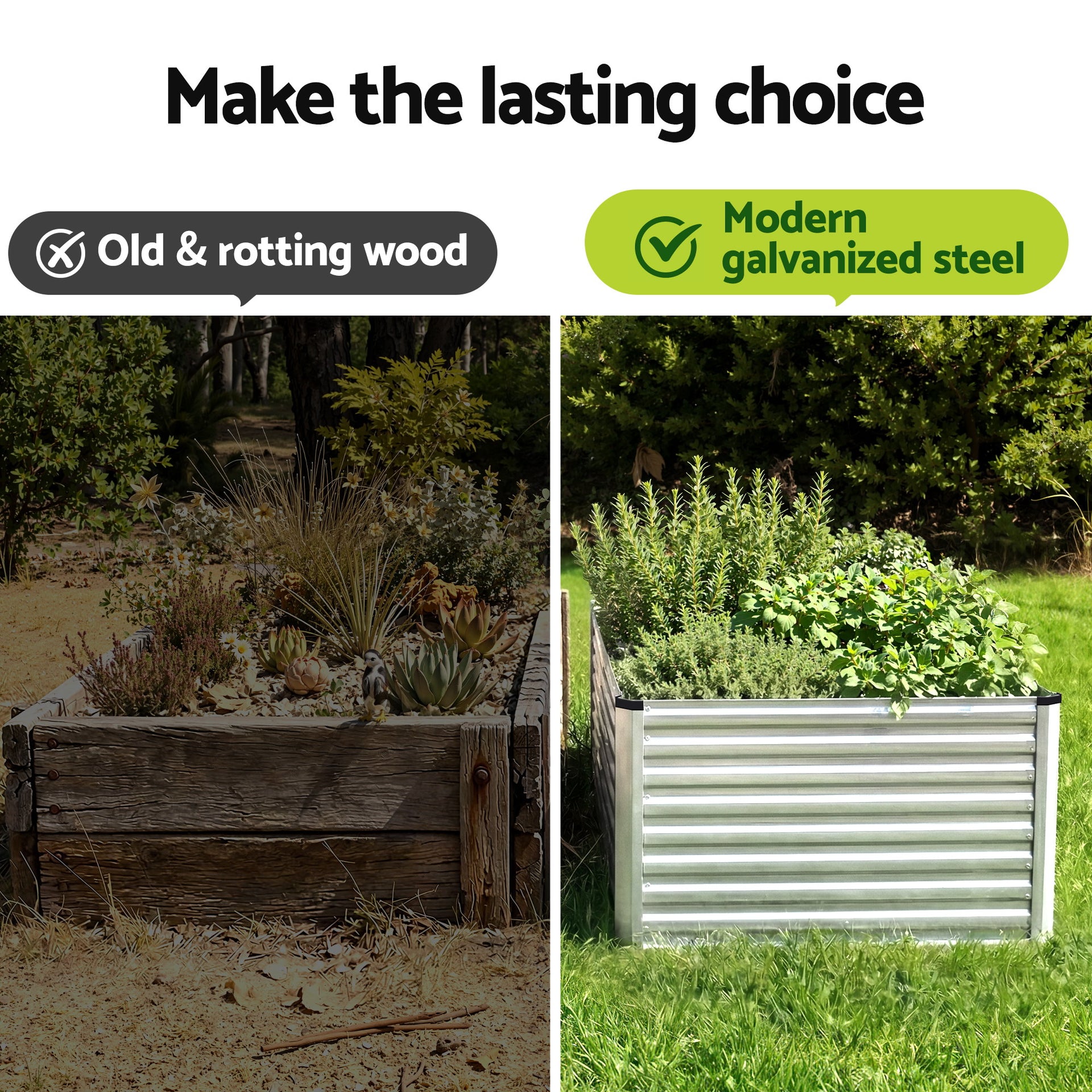 Green Fingers Raised Garden Bed 2 in 1 Modular Galvanised Planter Box Rust Resistant 240x80x60cm Awezingly