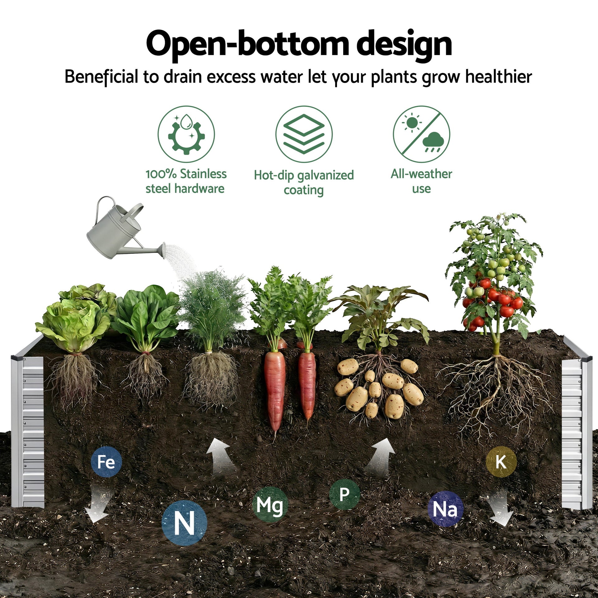Green Fingers Raised Garden Bed 2 in 1 Modular Galvanised Planter Box Rust Resistant 240x80x60cm Awezingly