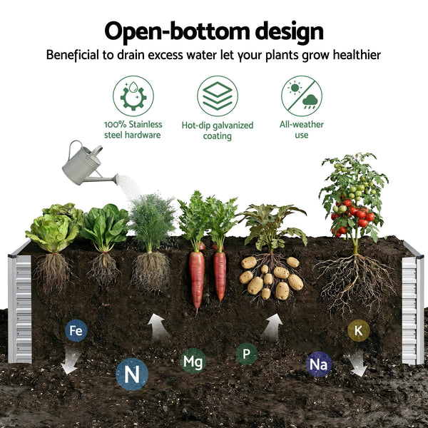 Green Fingers Raised Garden Bed 2 in 1 Modular Galvanised Planter Box Rust Resistant 240x80x60cm Awezingly