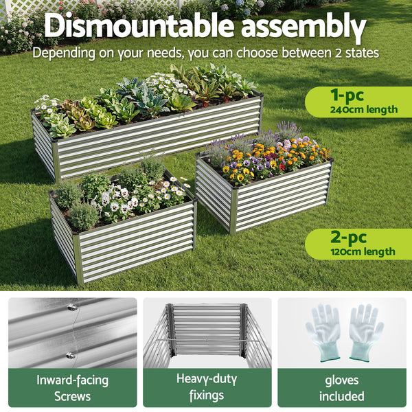 Green Fingers Raised Garden Bed 2 in 1 Modular Galvanised Planter Box Rust Resistant 240x80x60cm Awezingly