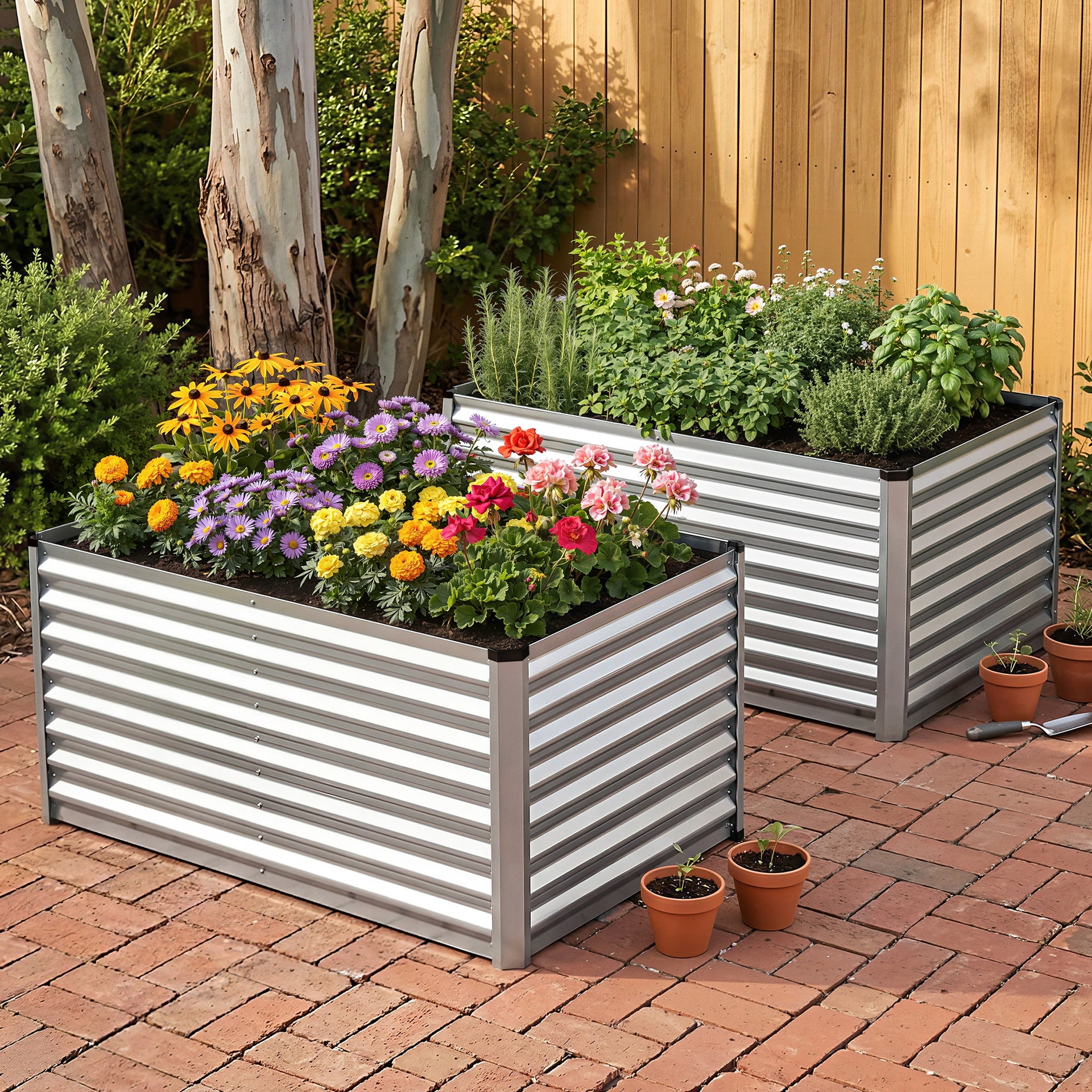 Green Fingers Raised Garden Bed 2 in 1 Modular Galvanised Planter Box Rust Resistant 240x80x60cm Awezingly