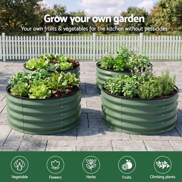 Green Fingers Round Raised Garden Bed 2 Pack Galvanised Planter Box Rust Resistant 60x60x30cm Green Awezingly