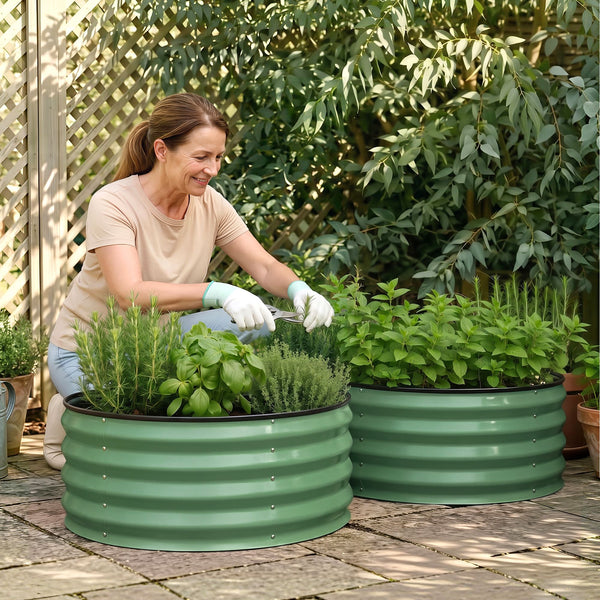 Green Fingers Round Raised Garden Bed 2 Pack Galvanised Planter Box Rust Resistant 60x60x30cm Green Awezingly