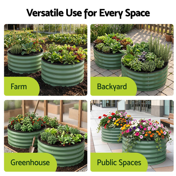 Green Fingers Round Raised Garden Bed 2 Pack Galvanised Planter Box Rust Resistant 60x60x30cm Green Awezingly
