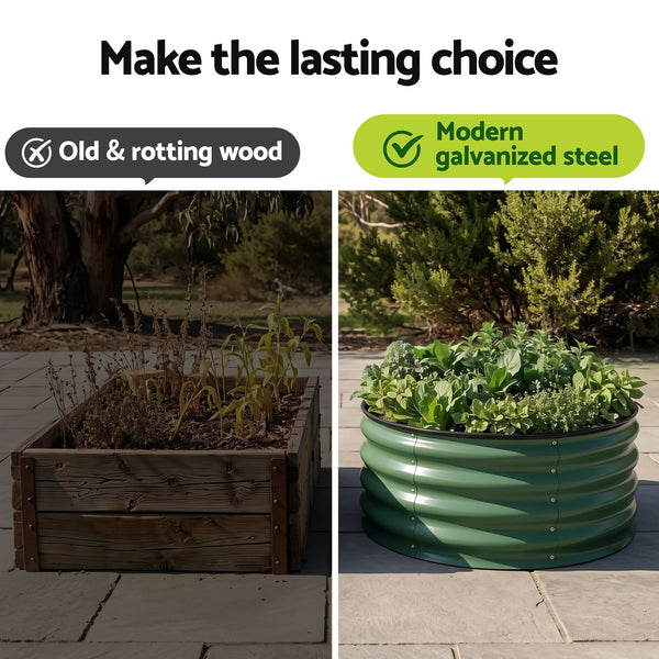 Green Fingers Round Raised Garden Bed 2 Pack Galvanised Planter Box Rust Resistant 60x60x30cm Green Awezingly