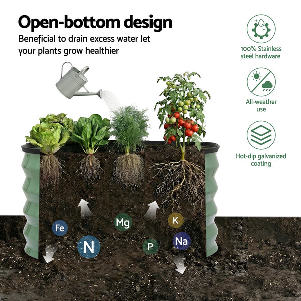 Green Fingers Round Raised Garden Bed 2 Pack Galvanised Planter Box Rust Resistant 60x60x30cm Green Awezingly