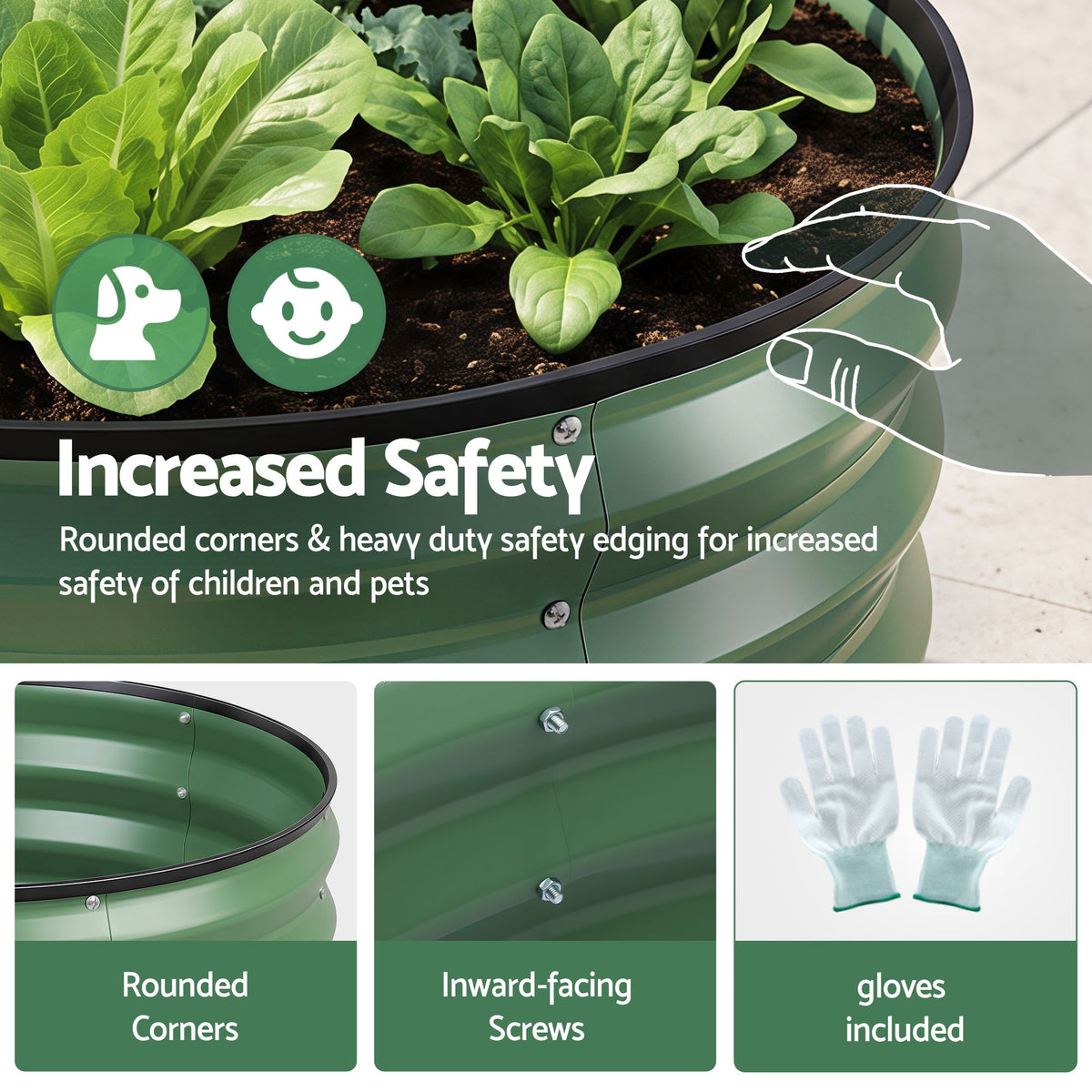 Green Fingers Round Raised Garden Bed 2 Pack Galvanised Planter Box Rust Resistant 60x60x30cm Green Awezingly