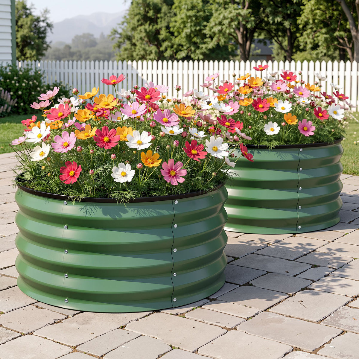 Green Fingers Round Raised Garden Bed 2 Pack Galvanised Planter Box Rust Resistant 60x60x30cm Green Awezingly