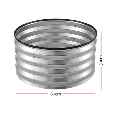Green Fingers Round Raised Garden Bed 2 Pack Galvanised Planter Box Rust Resistant 60x60x30cm Silver