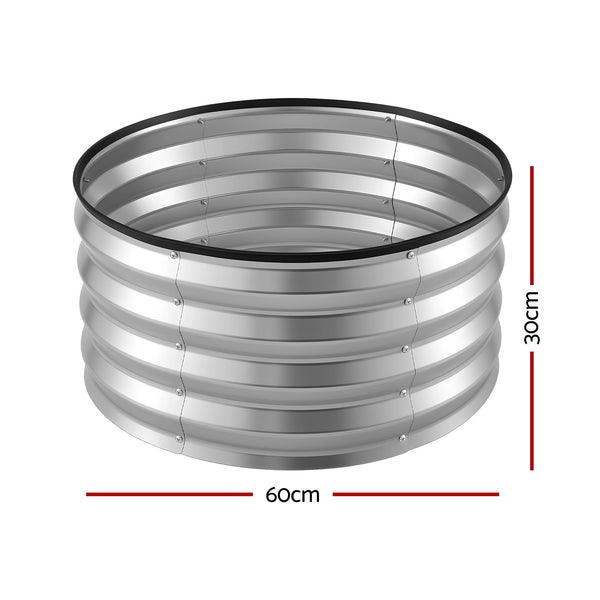 Green Fingers Round Raised Garden Bed 2 Pack Galvanised Planter Box Rust Resistant 60x60x30cm Silver Awezingly