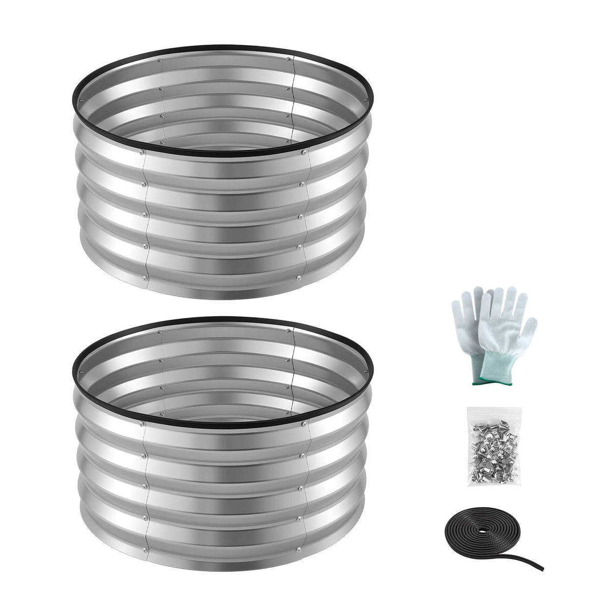 Green Fingers Round Raised Garden Bed 2 Pack Galvanised Planter Box Rust Resistant 60x60x30cm Silver Awezingly