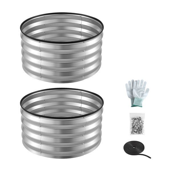 Green Fingers Round Raised Garden Bed 2 Pack Galvanised Planter Box Rust Resistant 60x60x30cm Silver Awezingly