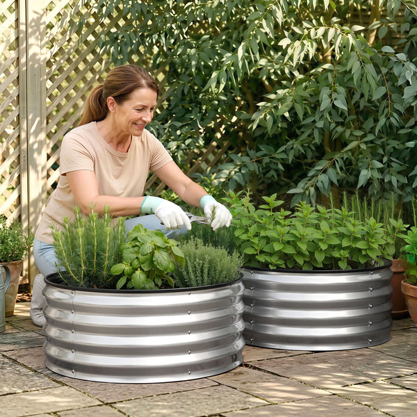 Green Fingers Round Raised Garden Bed 2 Pack Galvanised Planter Box Rust Resistant 60x60x30cm Silver Awezingly