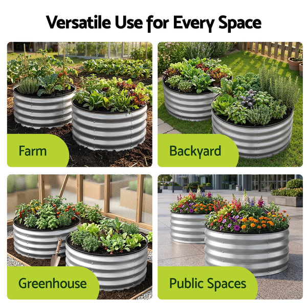 Green Fingers Round Raised Garden Bed 2 Pack Galvanised Planter Box Rust Resistant 60x60x30cm Silver Awezingly