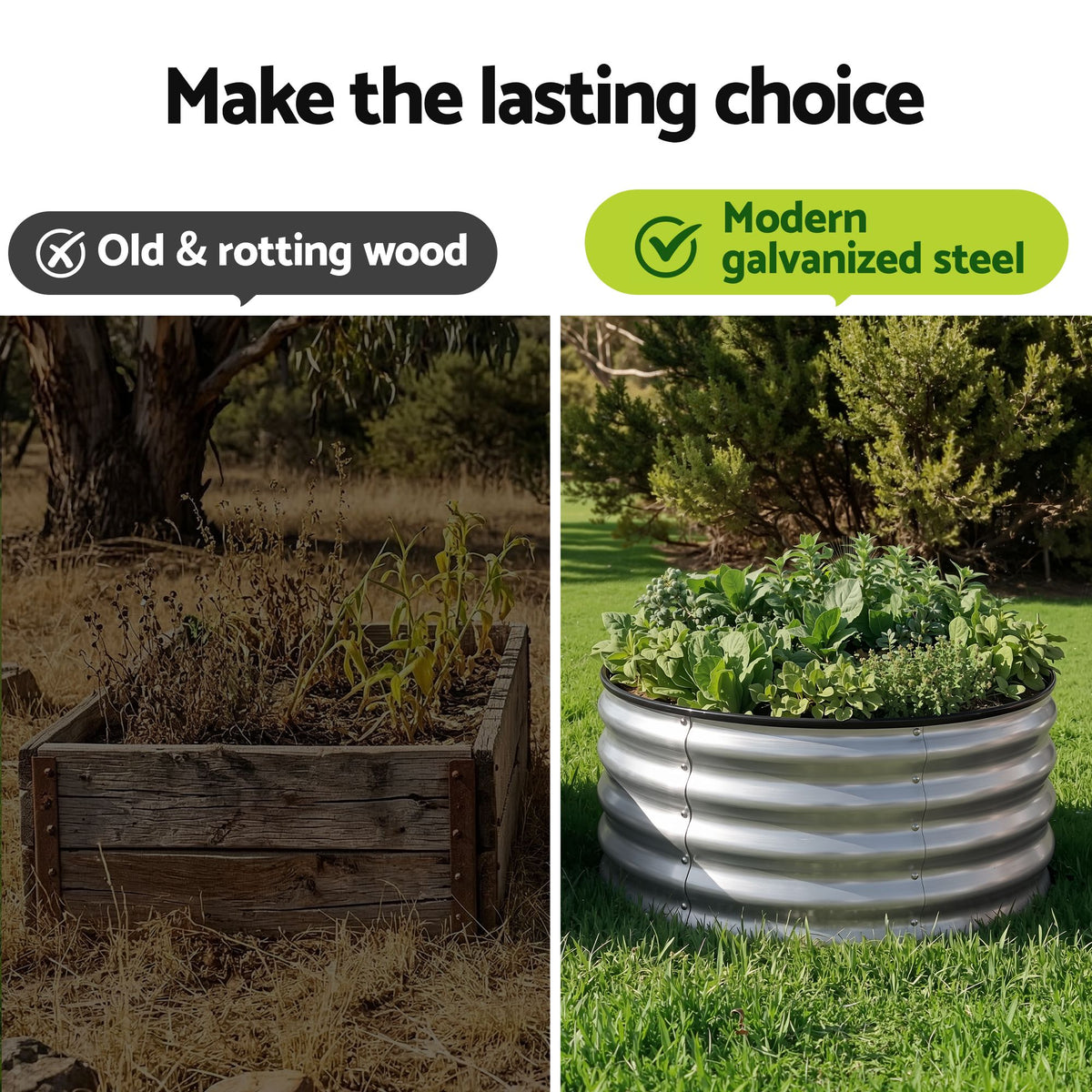 Green Fingers Round Raised Garden Bed 2 Pack Galvanised Planter Box Rust Resistant 60x60x30cm Silver Awezingly