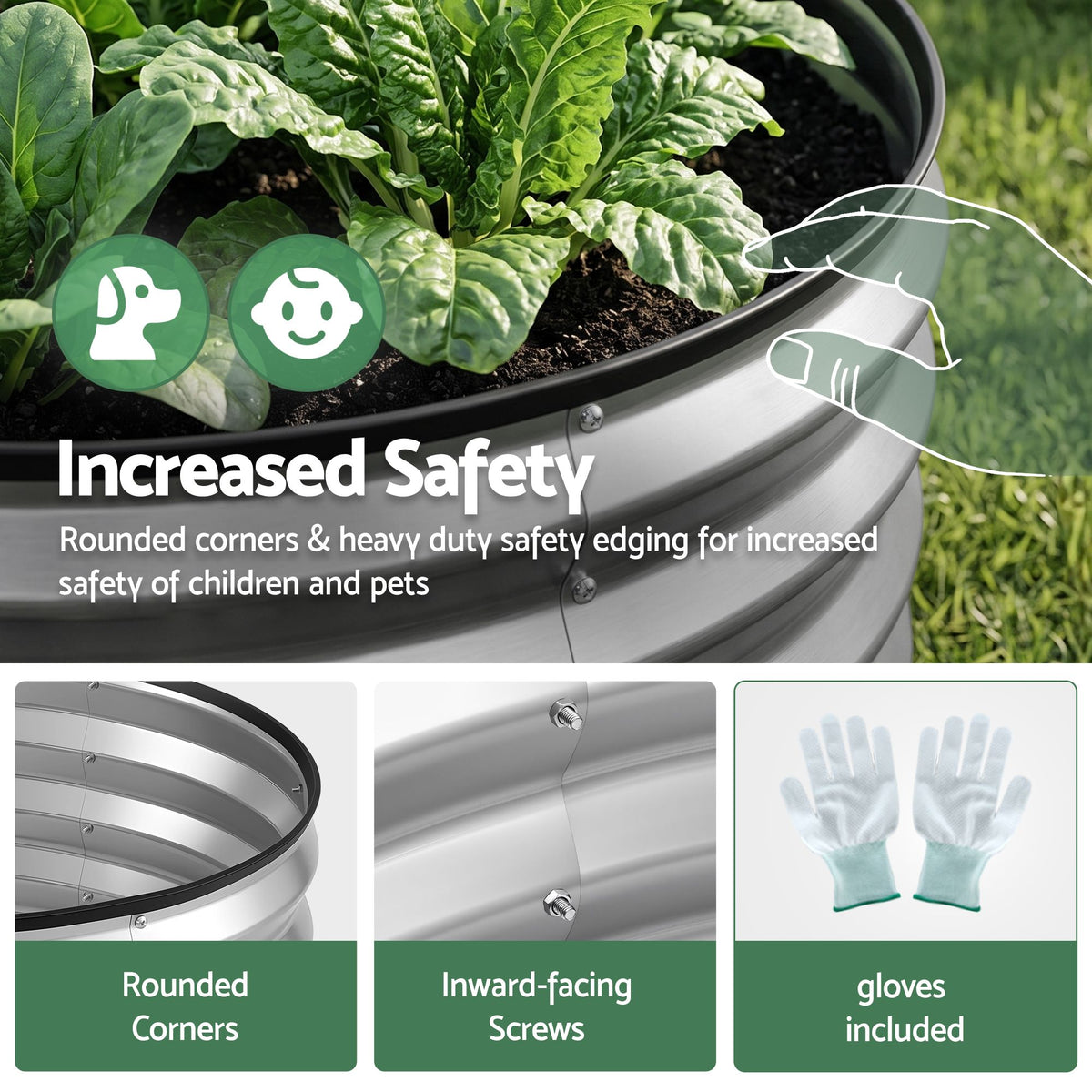 Green Fingers Round Raised Garden Bed 2 Pack Galvanised Planter Box Rust Resistant 60x60x30cm Silver Awezingly