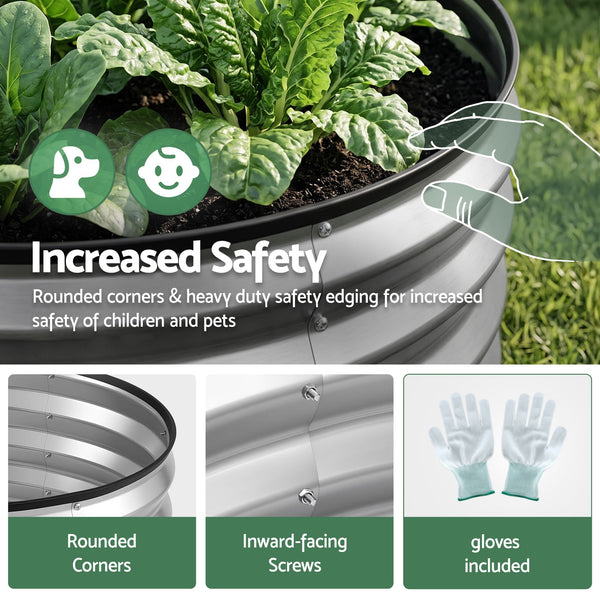 Green Fingers Round Raised Garden Bed 2 Pack Galvanised Planter Box Rust Resistant 60x60x30cm Silver Awezingly