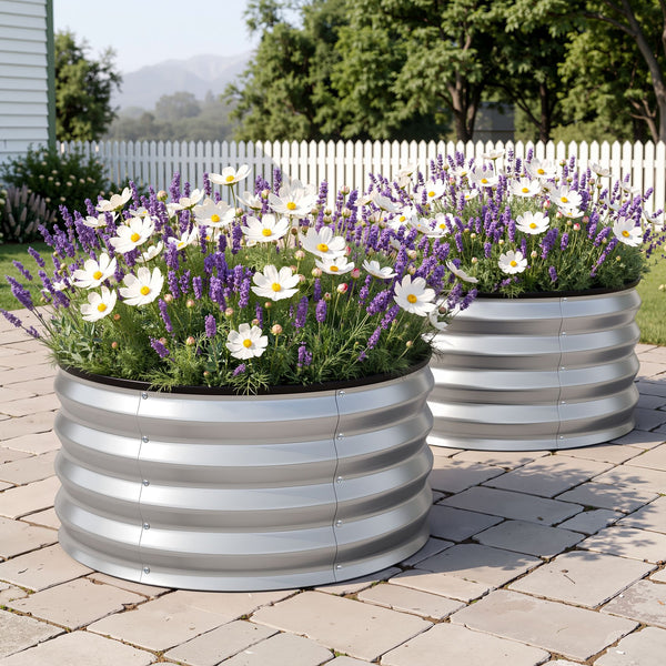 Green Fingers Round Raised Garden Bed 2 Pack Galvanised Planter Box Rust Resistant 60x60x30cm Silver Awezingly