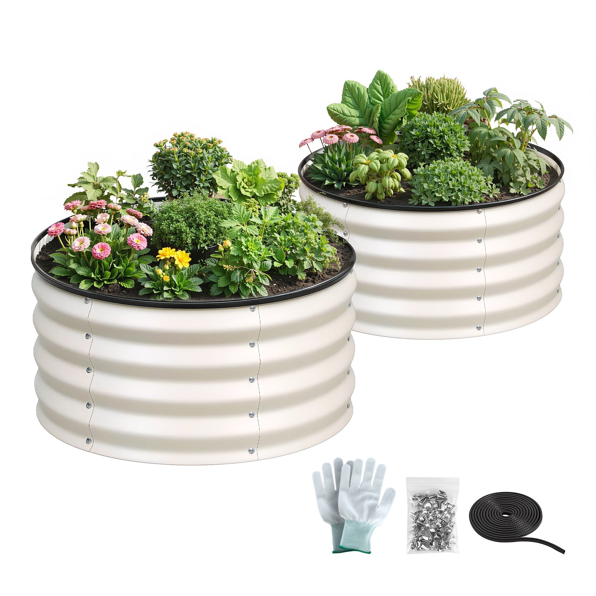 Green Fingers Round Raised Garden Bed 2 Pack Galvanised Planter Box Rust Resistant 60x60x30cm White Awezingly