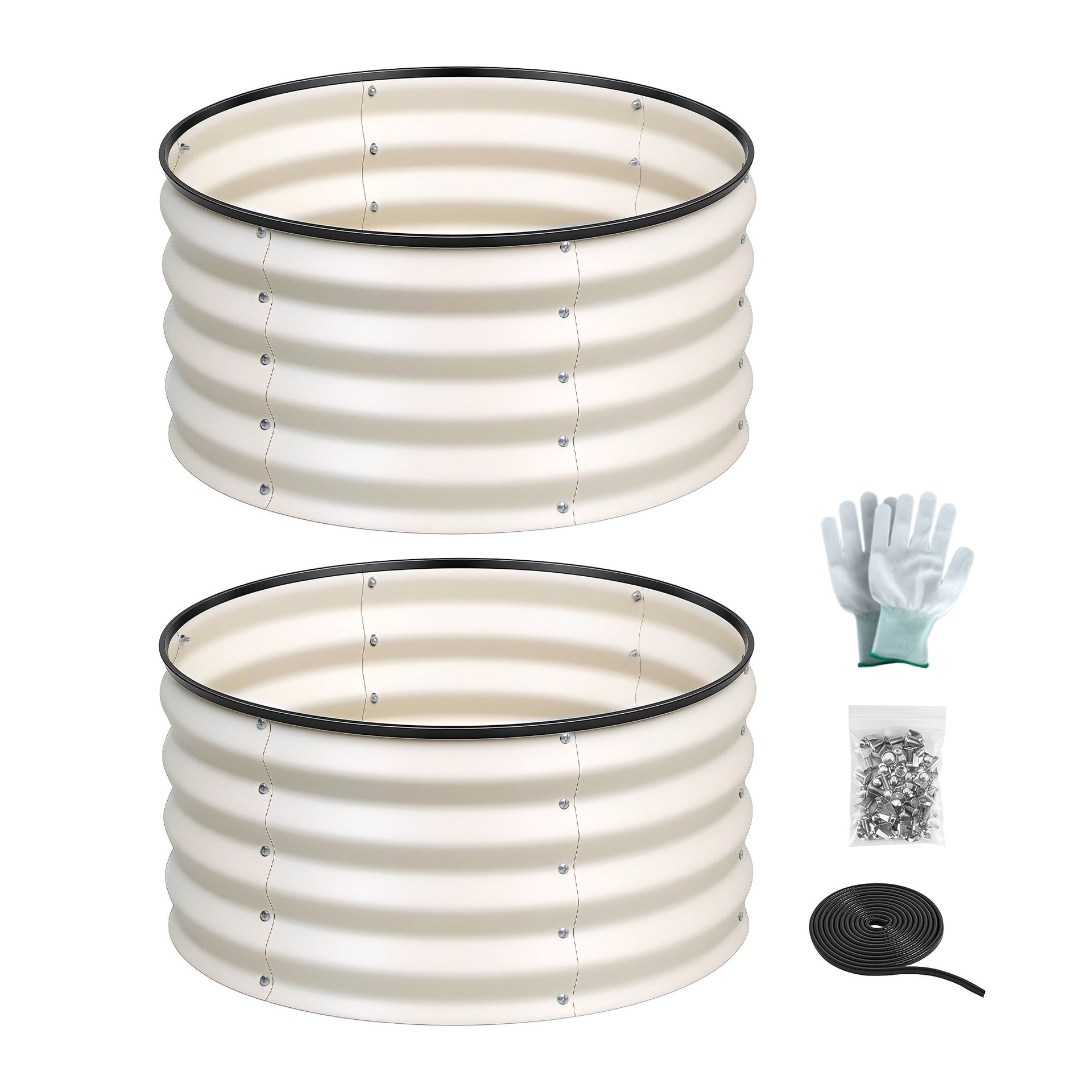 Green Fingers Round Raised Garden Bed 2 Pack Galvanised Planter Box Rust Resistant 60x60x30cm White Awezingly