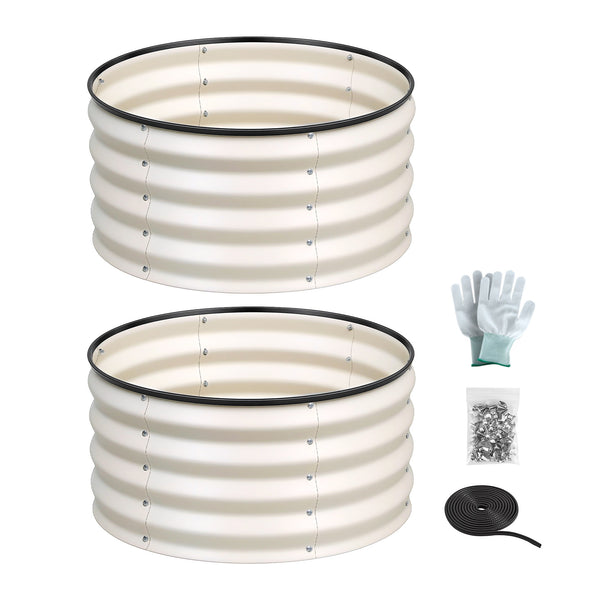 Green Fingers Round Raised Garden Bed 2 Pack Galvanised Planter Box Rust Resistant 60x60x30cm White Awezingly