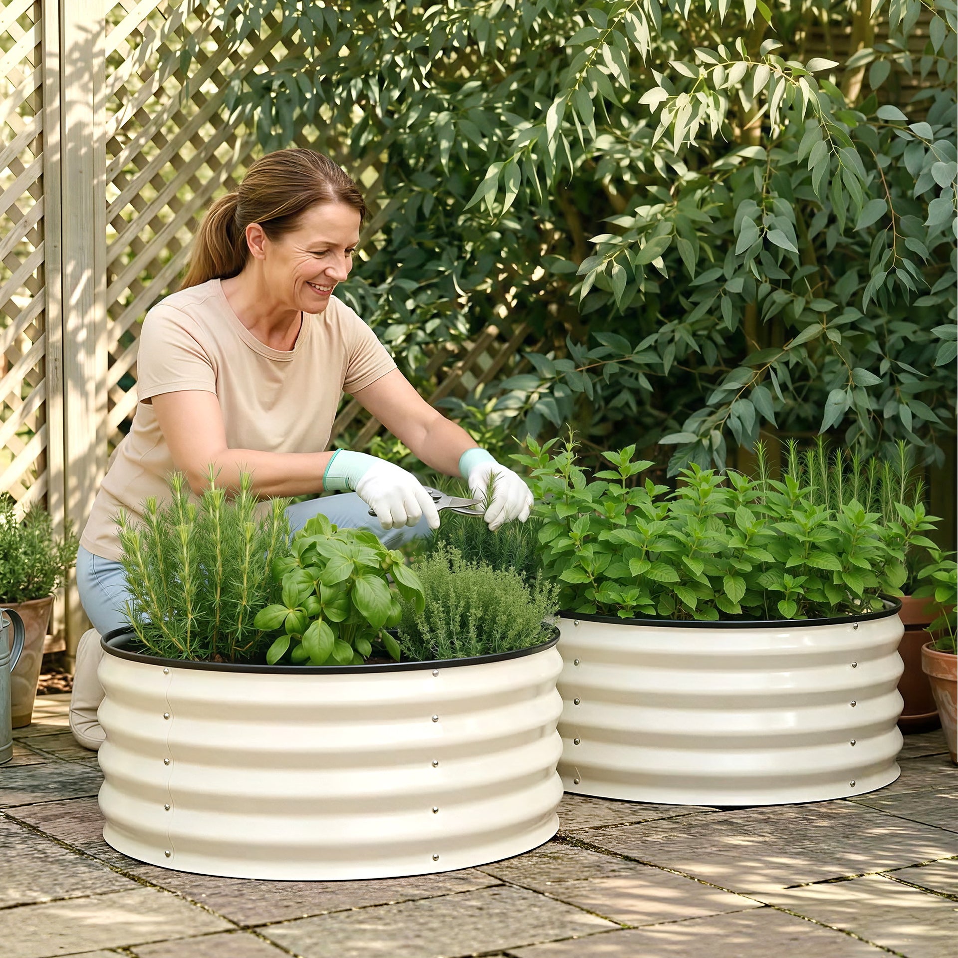 Green Fingers Round Raised Garden Bed 2 Pack Galvanised Planter Box Rust Resistant 60x60x30cm White Awezingly