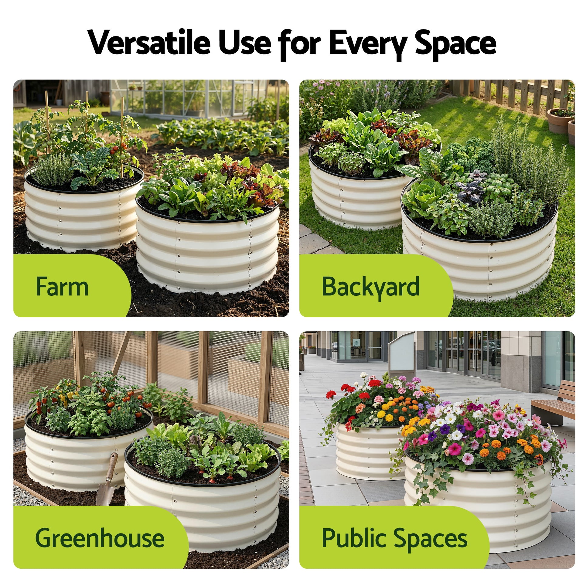 Green Fingers Round Raised Garden Bed 2 Pack Galvanised Planter Box Rust Resistant 60x60x30cm White Awezingly