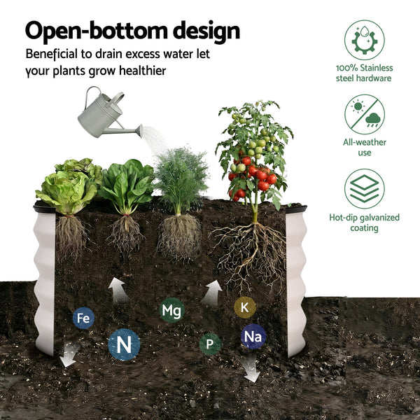 Green Fingers Round Raised Garden Bed 2 Pack Galvanised Planter Box Rust Resistant 60x60x30cm White Awezingly