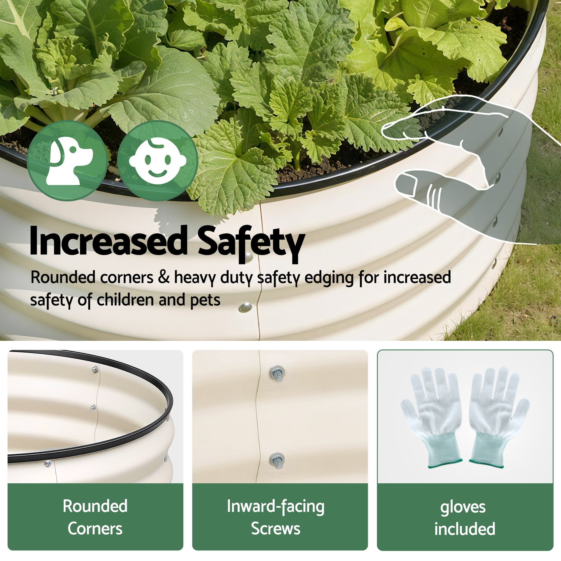 Green Fingers Round Raised Garden Bed 2 Pack Galvanised Planter Box Rust Resistant 60x60x30cm White Awezingly