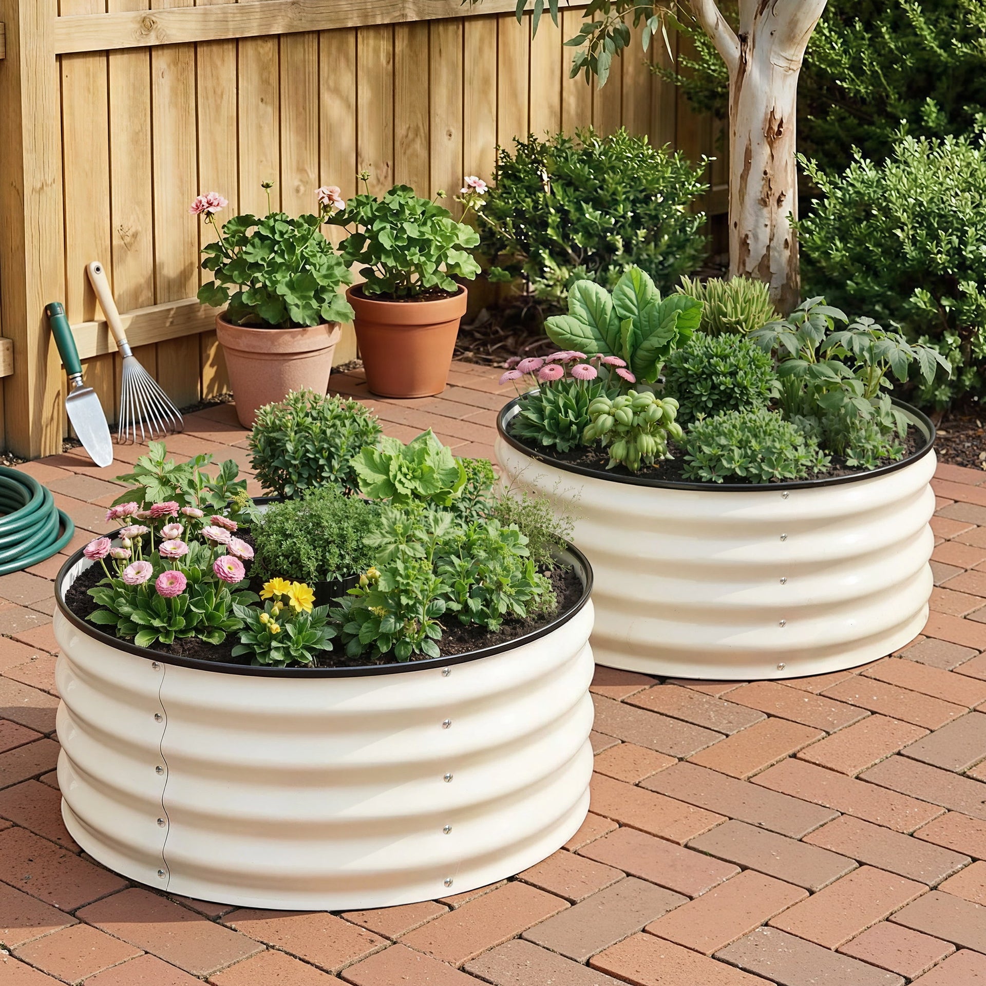 Green Fingers Round Raised Garden Bed 2 Pack Galvanised Planter Box Rust Resistant 60x60x30cm White Awezingly