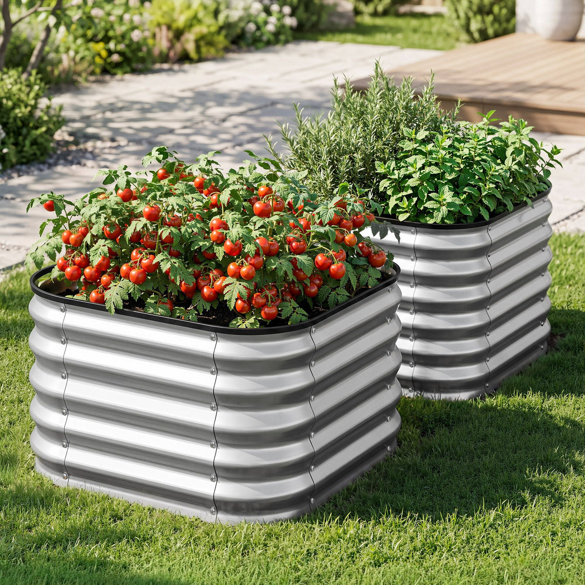 Green Fingers Galvanized Raised Garden Bed 2 Pack Metal Planter 60x60x45cm Awezingly