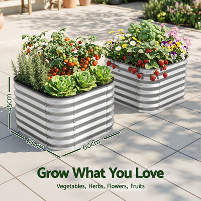 Green Fingers Galvanized Raised Garden Bed 2 Pack Metal Planter 60x60x45cm