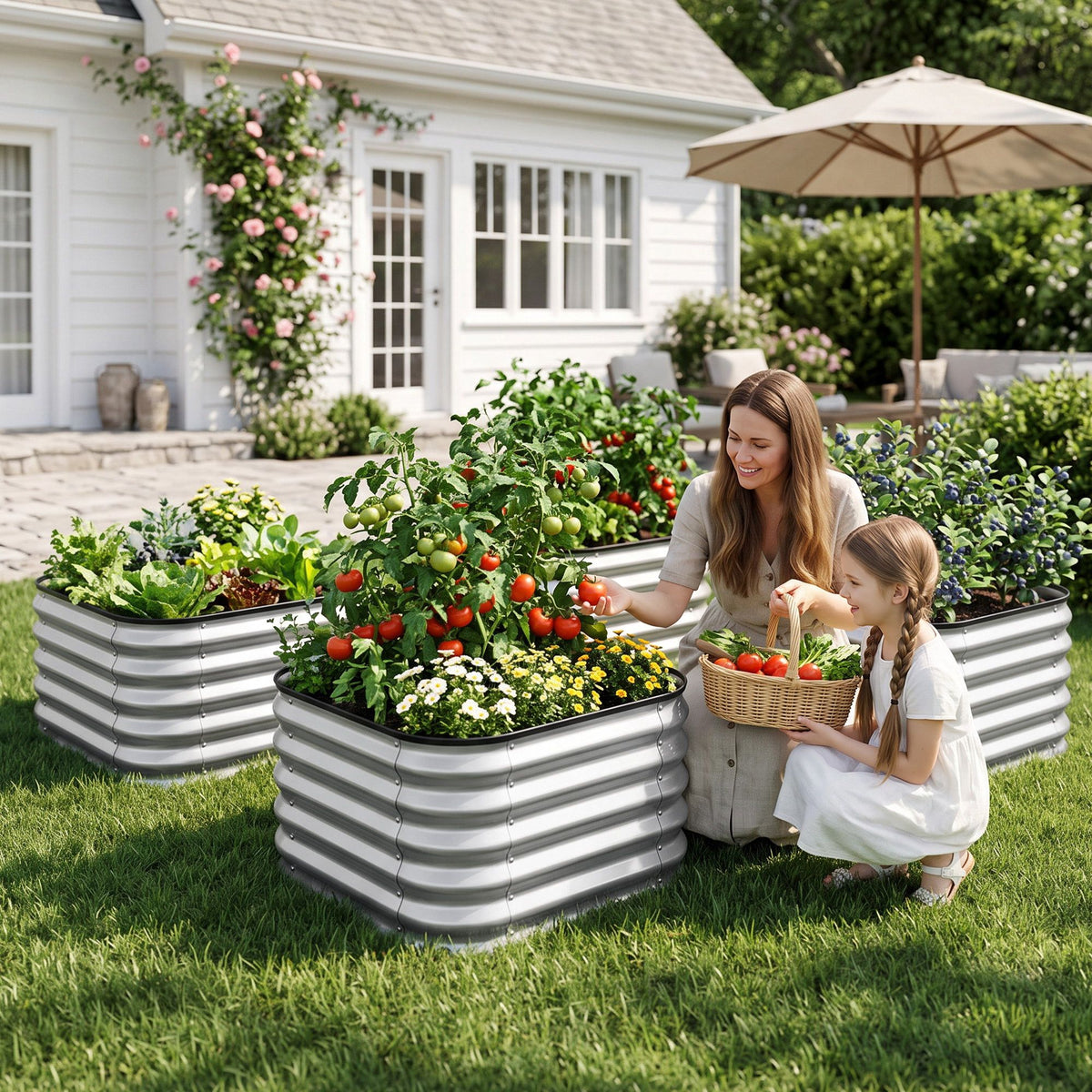 Green Fingers Galvanized Raised Garden Bed 2 Pack Metal Planter 60x60x45cm Awezingly