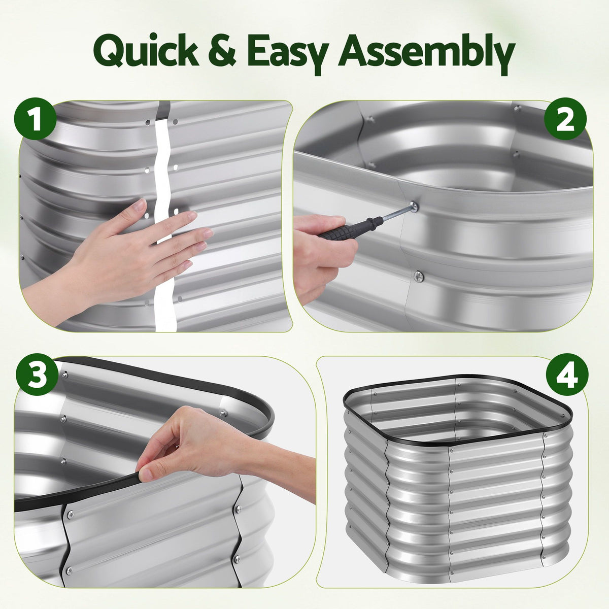 Green Fingers Galvanized Raised Garden Bed 2 Pack Metal Planter 60x60x45cm Awezingly