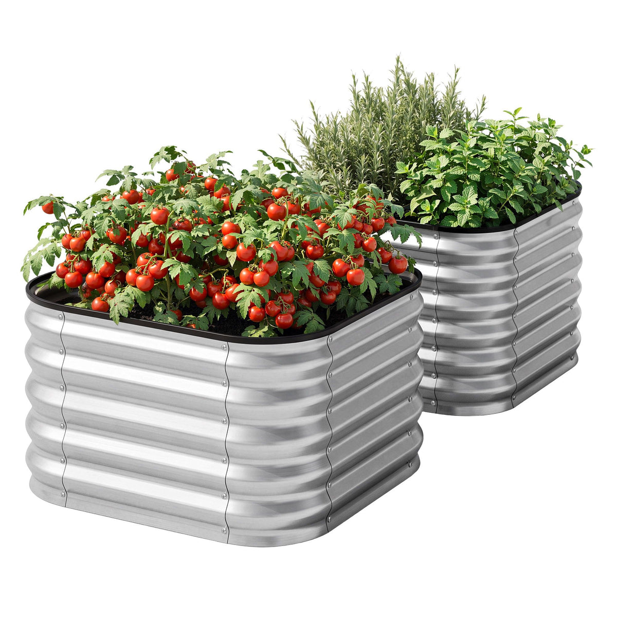 Green Fingers Galvanized Raised Garden Bed 2 Pack Metal Planter 60x60x45cm Awezingly