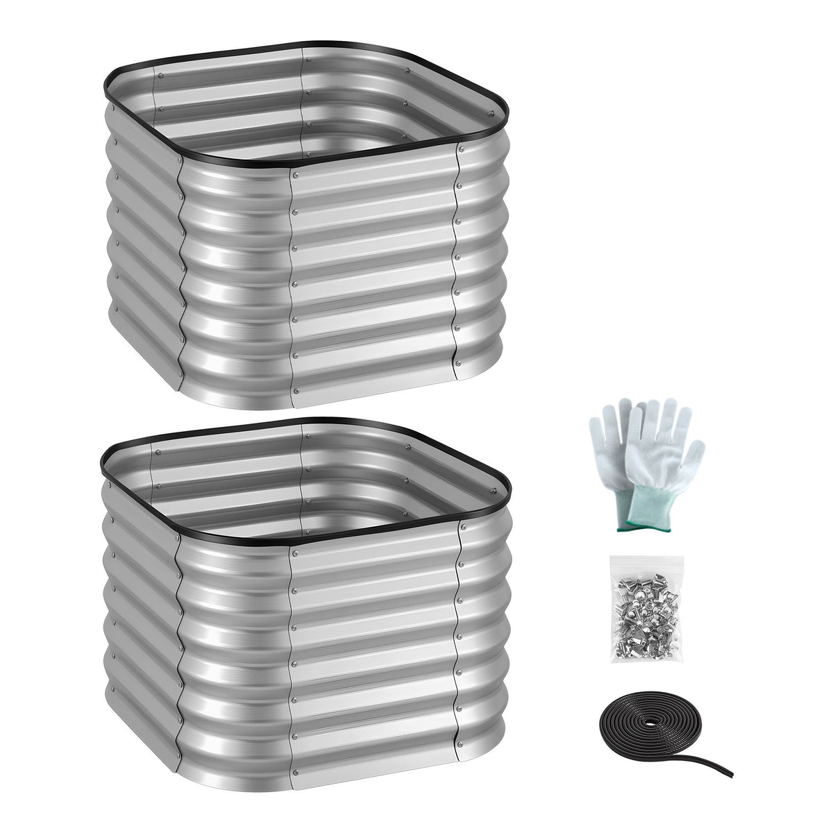 Green Fingers Galvanized Raised Garden Bed 2 Pack Metal Planter 60x60x45cm Awezingly