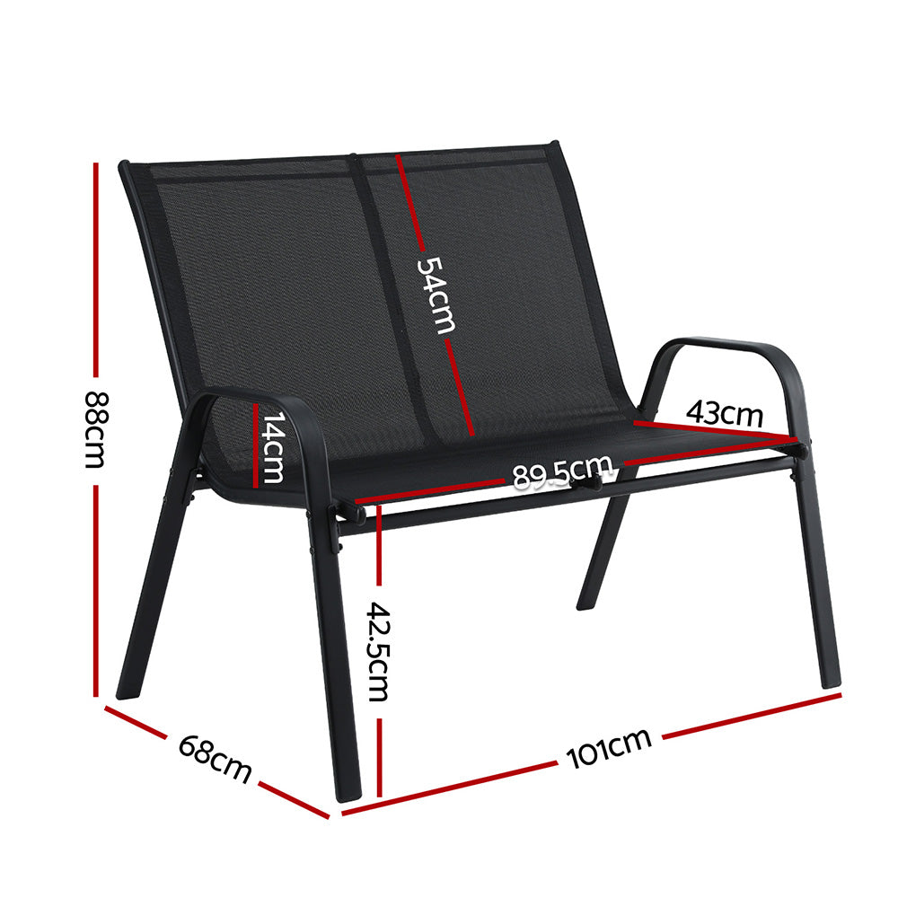 Gardeon Garden Bench Seat Steel Outdoor Patio Park Lounge Backyard Chair Black Awezingly