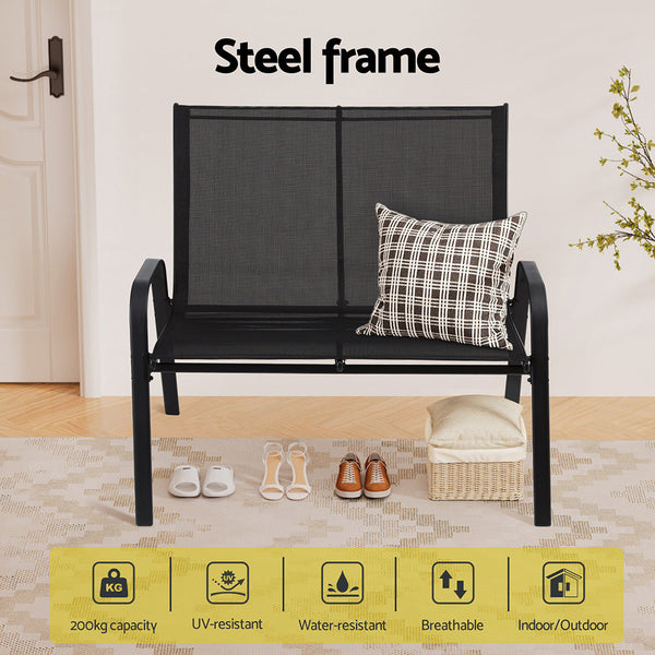 Gardeon Garden Bench Seat Steel Outdoor Patio Park Lounge Backyard Chair Black Awezingly