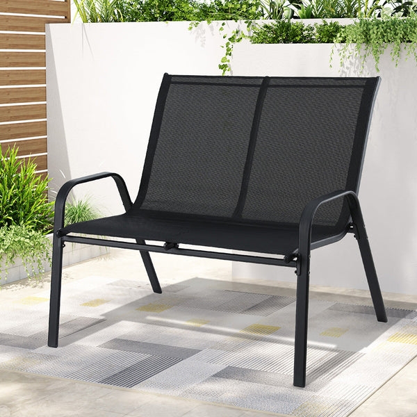 Gardeon Garden Bench Seat Steel Outdoor Patio Park Lounge Backyard Chair Black Awezingly