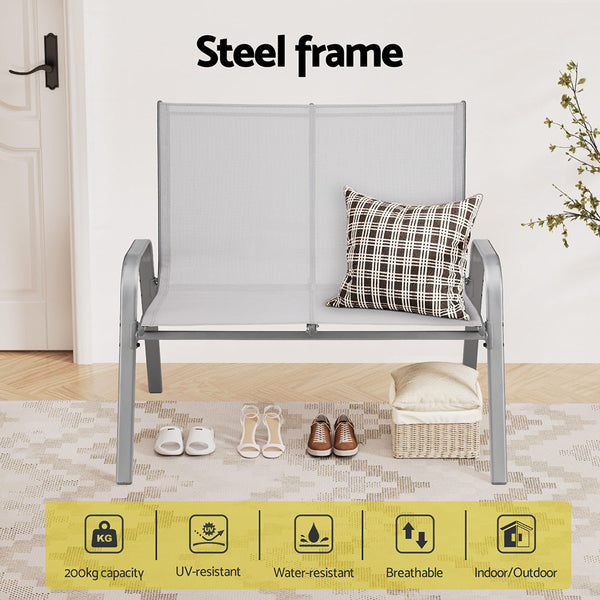 Gardeon Garden Bench Seat Steel Outdoor Patio Park Lounge Backyard Chair Grey Awezingly