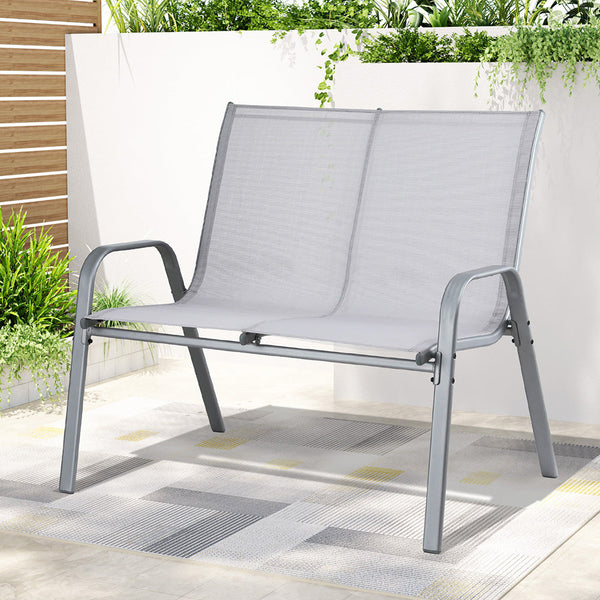 Gardeon Garden Bench Seat Steel Outdoor Patio Park Lounge Backyard Chair Grey Awezingly