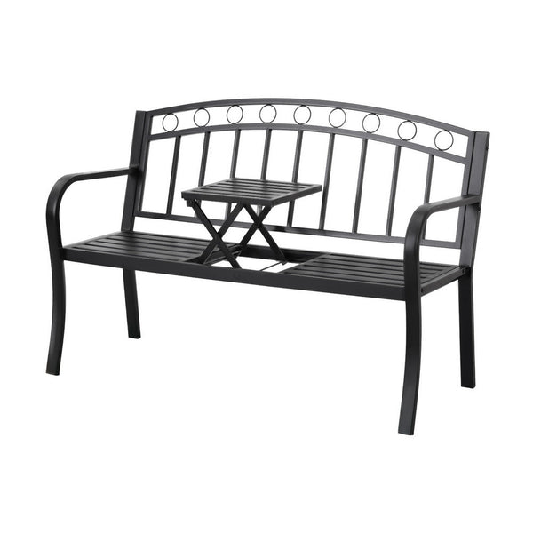 Gardeon Outdoor Garden Bench Seat Loveseat Steel Foldable Table Patio Furniture Black Gardeon