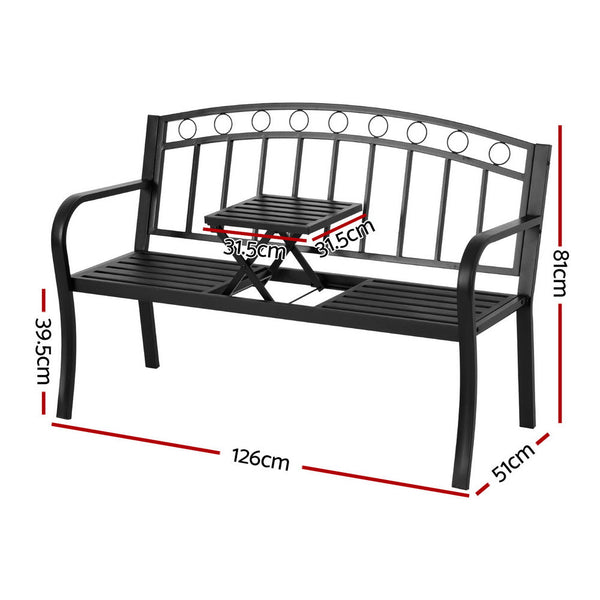 Gardeon Outdoor Garden Bench Seat Loveseat Steel Foldable Table Patio Furniture Black Gardeon