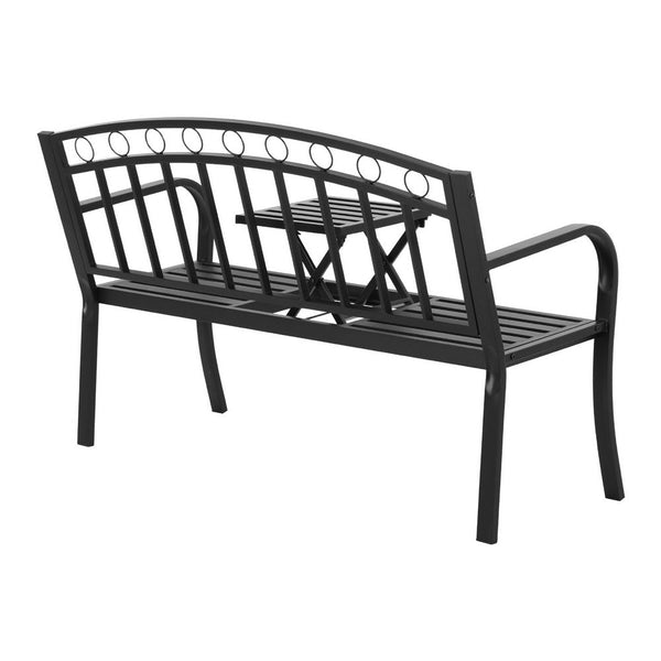 Gardeon Outdoor Garden Bench Seat Loveseat Steel Foldable Table Patio Furniture Black Gardeon